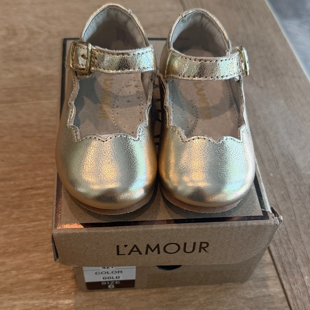 L'Amour Metallic Gold Girls Mary Jane Shoes